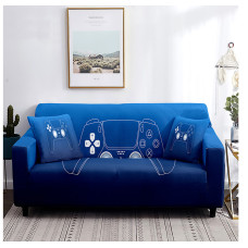 Game Sofa Cover blue with 2 controller for Gaming Boys Bedroom Playroom Washable Furniture Protector From Dust Stain - 2 Seater 145-185cm